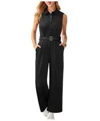 【送料無料】 カップシー レディース ジャンプスーツ トップス Womens Elegant Belted VNeck Jumpsuit Black