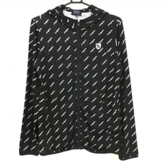 【美品】パーリーゲイツ ジップパーカー ネイビー×白 ロゴ総柄 ストレッチ ブルゾン  レディース 2(L) ゴルフウェア PEARLY GATES
