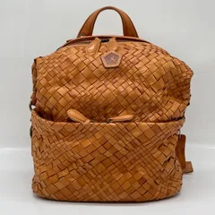 BN8841●Ain Soph 2way 上質レザー イントレチャート リュック バッグ 編み込み キャメル PONY LEATHERのサムネイル
