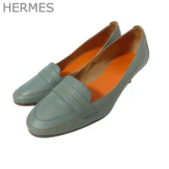 美品 エルメス HERMES ローファー パンプス ステッチ ラウンドトゥ ミドルヒール レザー グリーン サイズ34 約21.5cm レディースのサムネイル