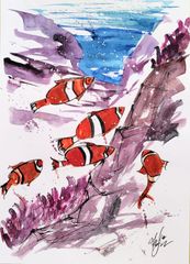 原画#423 黒猫 猫 雪 ベネチア イタリア 水彩画 ドローイング