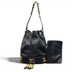 CHANEL シャネル ラムスキン トリプルココ 巾着 ショルダーバッグ 黒