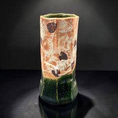 陶器製花瓶　花器　小原流　豆青釉花生　青磁器　　アンティーク　フラワーベース 小原流 花器 華道 青磁 生け花 フラワーベース 花瓶 花入れ 貫入 陶器