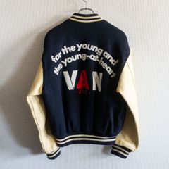 希少■VAN JACKET スタジャン　袖レザー　アーチロゴ　ネイビー　M VAN JACKET スタジャン 袖レザー アーチロゴ ネイビー Lサイズ - メルカリ
