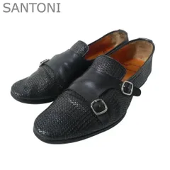 サントーニ SANTONI ビジネスシューズ 革靴 ローファー ダブルモンクストラップ 編み込み レザー ブラック サイズ43 F7 メンズのサムネイル