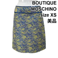 ◇ 美品 ブティックモスキーノ BOUTIQUE MOSCHINO スカート ひざ丈 台形 総柄 ブルー 黄色 I38 USA4 XS相当 レディース S6E299のサムネイル