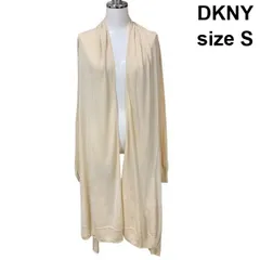 ◇ ダナキャランニューヨーク DKNY カーディガン ショールカラー 長袖 羽織り ロング丈 ベージュ シルク100% S 7号 レディース Z6C143のサムネイル