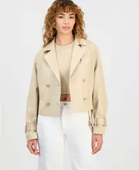 ゲス レディース アウター ジャケット・ブルゾン クロップド GUESS Womens Fatou Cropped Trench Jacket Safari Tan タンのサムネイル