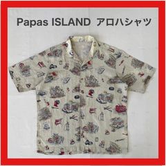 Papas パパス 半袖総柄アロハシャツ 白 麻100% - メルカリ