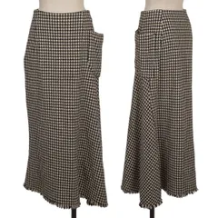 ヨウジヤマモト ファムYohji Yamamoto FEMME 千鳥格子ヘムフリンジロングスカート 黒白2のサムネイル