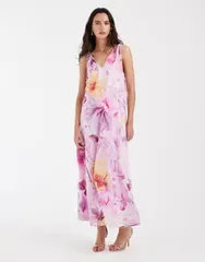 ヴェロモーダ レディース トップス ワンピース Vネック シフォン フラワー柄 プリント ミディ フラワー Vero Moda chiffon vneck midi dress with godet