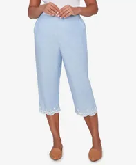 アルフレッド ダナー レディース ボトムス カジュアルパンツ プチ 刺繍 キャップ Alfredunner Petite Caribbean Blues Eyelet Embroidered Cuff Capri Pants Ocean Blue ブルー