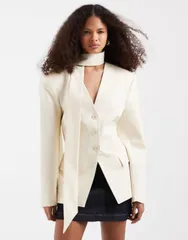 エイソス レディース アウター ジャケット・ブルゾン ブレザー ASOS DESIGN cinch shoulder pads blazer with scarf IVORY アイボリー