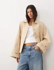 マンゴ レディース アウター コート コットン Mango 100 cotton shortrench coat BEIGE ベージュのサムネイル