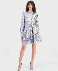 アンクライン レディース トップス ワンピース フラワー柄 プリント シャツ フラワー Anne Klein Womens Floral Print BlousonSleeve ShirtdressURF BLUE MULTI XX ブルー