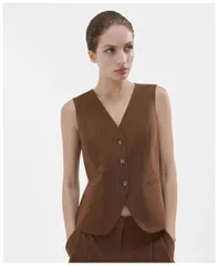 マンゴ レディース アウター ジャケット・ブルゾン ベスト MANGO Womens Pinstriped Suit Vest Caramelのサムネイル