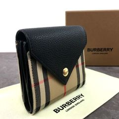 未使用 BURBERRY レザー三つ折り財布 チャコールチェック 袋付き 