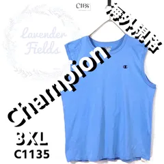 チャンピオンタンクトップC1135〇刺繍ロゴTシャツChampionブルー青アメリカ古着