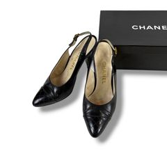 美品 シャネル ココマーク バックストラップ パンプス 37 24cm 定番・美品】CHANEL バックストラップ パンプス ココマーク 黒 34.5