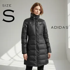 【美品】adidasアディダス 異素材 同系色バイカラー ウエストシェイプ ロングダウンコート Z12594 S 黒ブラック 【古着】【中古】【送料無料】