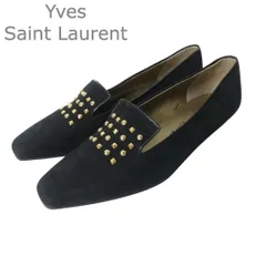 新品同様 イヴサンローラン Yves Saint Laurent パンプス スクエアトゥ ローヒール スタッズ スエード×レザー ブラック サイズ35.5 約22.5cm レディースのサムネイル