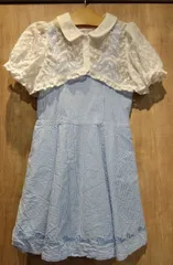 M08 mezzo　piano メゾピアノ　子供服　女の子　130ｃｍ　夏ワンピース　水色ストライプ　ボレロ付き　お嬢様　美品