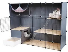 TUIYIDUO 猫 ケージ キャットケージ 大型 4列 3階 147*49*109.5cm キャットハウス はしごとハンモック付き 猫の巣 猫別荘 広いスペース 多頭飼い 保護 脱走防止 お手入れ簡単 組み立て簡単 ペット用品のサムネイル