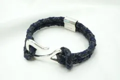 ボッテガ ヴェネタ イントレチャート ブレスレット ブレイドレザー ロゴ シルバー金具 Ag925 Unisex 紺 ネイビー BOTTEGA VENETA 6433jのサムネイル