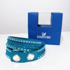【美品】スワロフスキー　SWAROVSKI　ラインストーン　ブレスレット　Slake　ブルーレザー