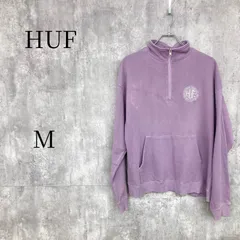 HUF ハフ ハーフジップ スウェット トレーナー M パープル 紫 刺繍ロゴ ストリート 裏毛 古着 プルオーバー メンズ レディース 襟ポケット ワンポイント 希少カラー カジュアル スケーター ビッグシルエット オーバーサイズ
