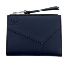 【値下げ】LOEWE ロエベ スリム コンパクト ウォレット 二つ折り財布 C660W73X02 メンズ レザー ネイビー シルバー金具 中古のサムネイル