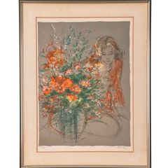 三栖右嗣「薔薇」リトグラフ 静物画 花画 額装 サイン入り 版画 #512-1