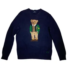 186005 現状品 POLO RALPH LAUREN ポロ・ラルフローレン セーター クルーネックセーター ベア 刺繍 S ネイビー メンズ