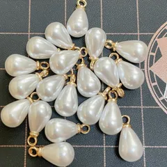 No.589 カン付き しずく型 パールチャーム 20個セット ドロップ ハンドメイド パーツ