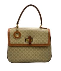 極美品】CELINE ハンドバッグ マカダム フラップ トップハンドル 茶 