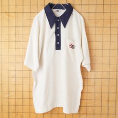 チャンピオンプラグ 70s ポロシャツ USA製 70s 80s USA製 CHAMPION SPARK PLUG ポロシャツ メンズL相当 ホワイト