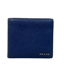 PRADA 二つ折り財布 ネイビー サフィアーノ　レザー　バイカラー PRADA ネイビー 折り財布 サフィアーノレザー バイカラー - メルカリ