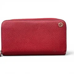 GUCCI グッチ インターロッキングG ラウンドファスナー 長財布 449347 レザー レッド ダブルG Bランク 中古 鑑定済 グッチ財布