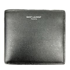 未使用保管品 サンローラン 二つ折り財布 シボ革 キャビアスキン ロゴ