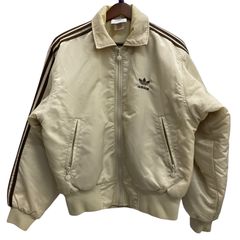 adidas トレフォイルロゴナイロンジャケット クリーム×ブラウン 有原 