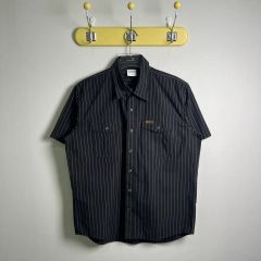 美品】 Schott ストライプ 半袖 開襟シャツ ブラック レッド L - メルカリ