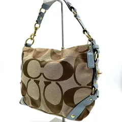 COACH コーチ ターンロック ショルダーバッグ シグネチャー キャンバス レザー ベージュ ライトブルー ワンショルダー 肩掛け Y2K アーカイブ ゴールド金具 レディース