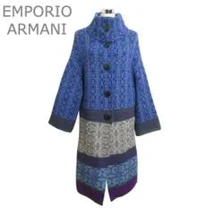 EMPORIO ARMANI エンポリオアルマーニ ロングコート スタンドカラー ドロップショルダー 総柄 ウール ブルー系 サイズ40 レディースのサムネイル