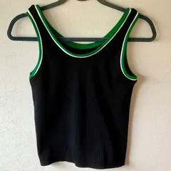 【美品 】Bou Jeloud ブージュルードリブ タンクトップ 配色ライン 黒 グリーン F