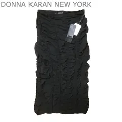未使用 ダナキャランニューヨーク DONNA KARAN NEW YORK チューブトップ ワンピース ドレス ギャザー 膝丈 ストレッチ ウール×ナイロン ブラック サイズ2 レディースのサムネイル
