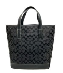 良品 COACH トートバッグ キャンバス レザー ブラック シグネチャー 