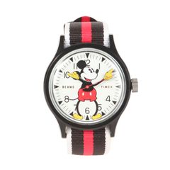 TIMEX 타이멕스 시계 | BEAMS별주 Disney 미키마우스 탄생 90주년 기념 캠퍼 손목시계 / 워치 (Camper) | 블랙 화이트 흑백 | 브랜드 패션 아이템 | 콜라보[중고]