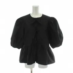 ガニー GANNI Cotton Poplin Peplum Blouse コットンポプリンペプラムブラウス 38 黒 ブラック リボン パフスリーブ /PP ■GY19のサムネイル