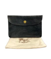 IL BISONTE イルビゾンテ ビッグロゴ フラット ポーチ L シルバー 