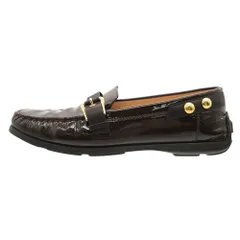LOUIS VUITTON ルイ・ヴィトン ローファー ドライビングシューズ モカシン スリッポン エナメル ゴールドバックル ブラウン 38 25cm メンズ 【中古】
